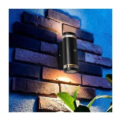 Steinmex Buitenverlichting|Carcer 2-lichts Buitenlamp rond Zwart Schemer sensor