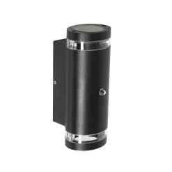 Steinmex Buitenverlichting|Carcer 2-lichts Buitenlamp rond Zwart Schemer sensor