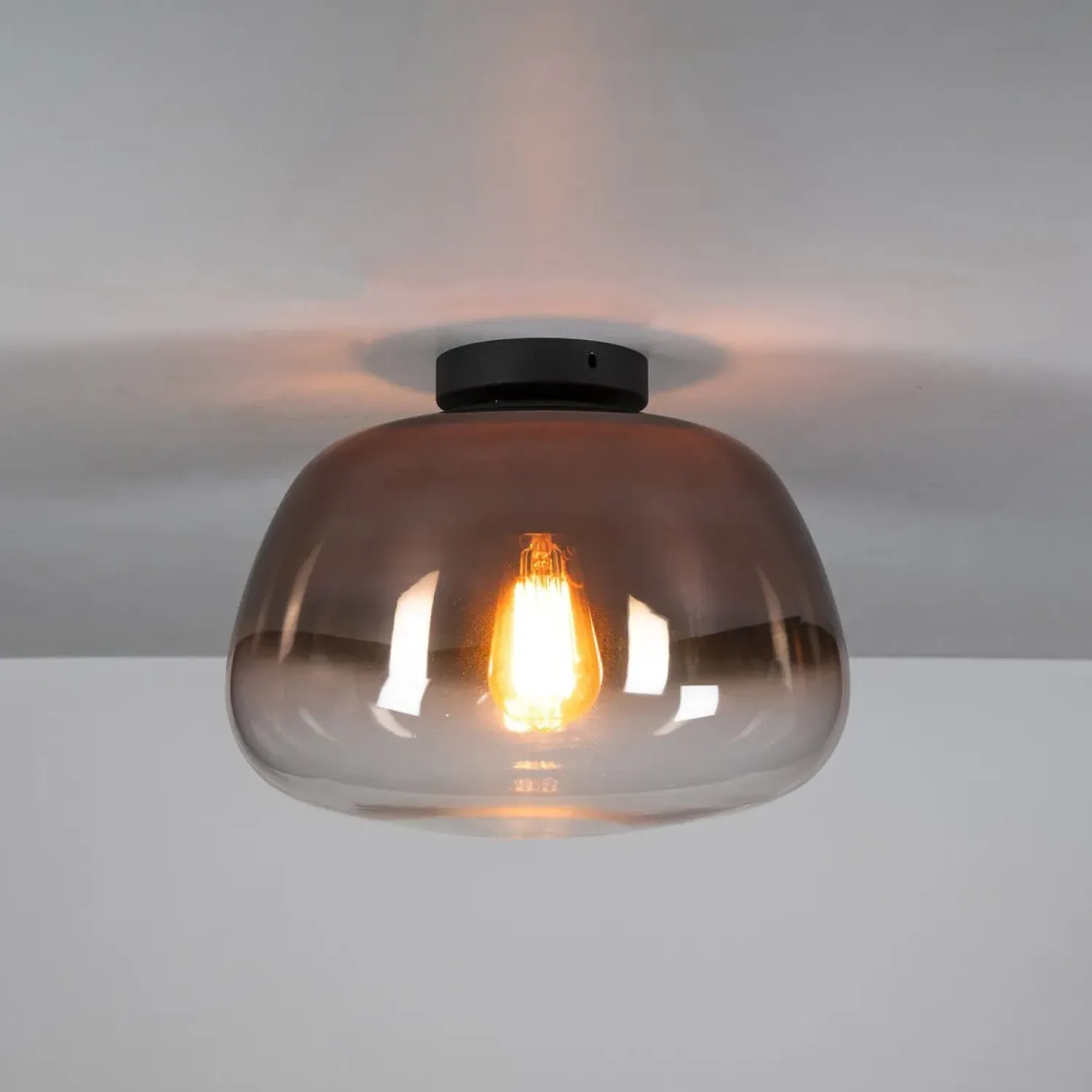 Kalfort Plafondlampen|Carlos 1-lichts Plafondlamp Koper glas
