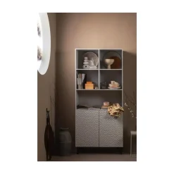 WOOOD Vakkenkasten|Industriele Kasten|Carved Organic 2-deurs opbergkast mangohout grijs 90cm