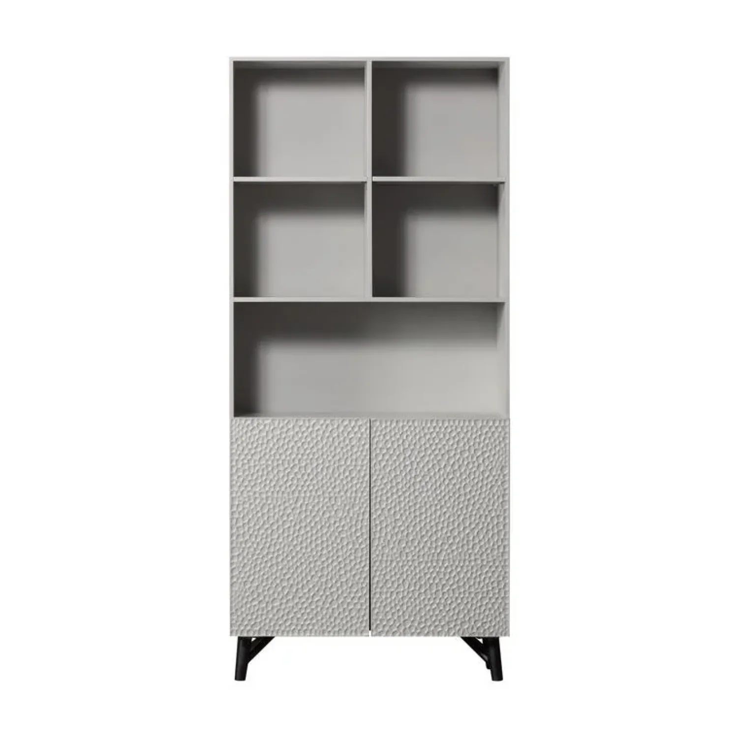 WOOOD Vakkenkasten|Industriele Kasten|Carved Organic 2-deurs opbergkast mangohout grijs 90cm
