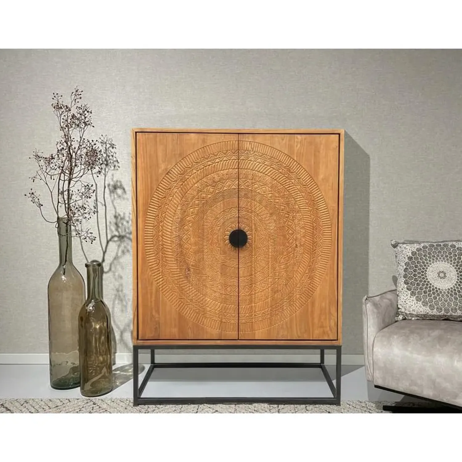 Livingfurn Wandkasten|Industriele Kasten|Carved Wandkast Naturel 140cm