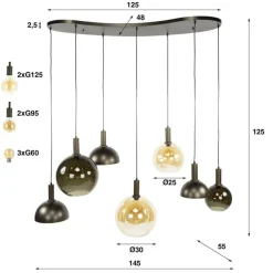 Steinmex Hanglampen|Glazen Hanglamp|Clemenza 7-lichts Hanglamp Bruin/Amber