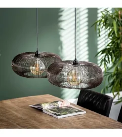 Kalfort Hanglampen|Conli 2-lichts hanglamp zwart nikkel/ koper