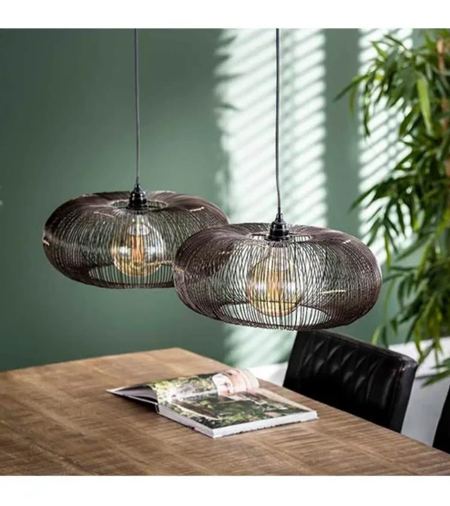 Kalfort Hanglampen|Conli 2-lichts hanglamp zwart nikkel/ koper