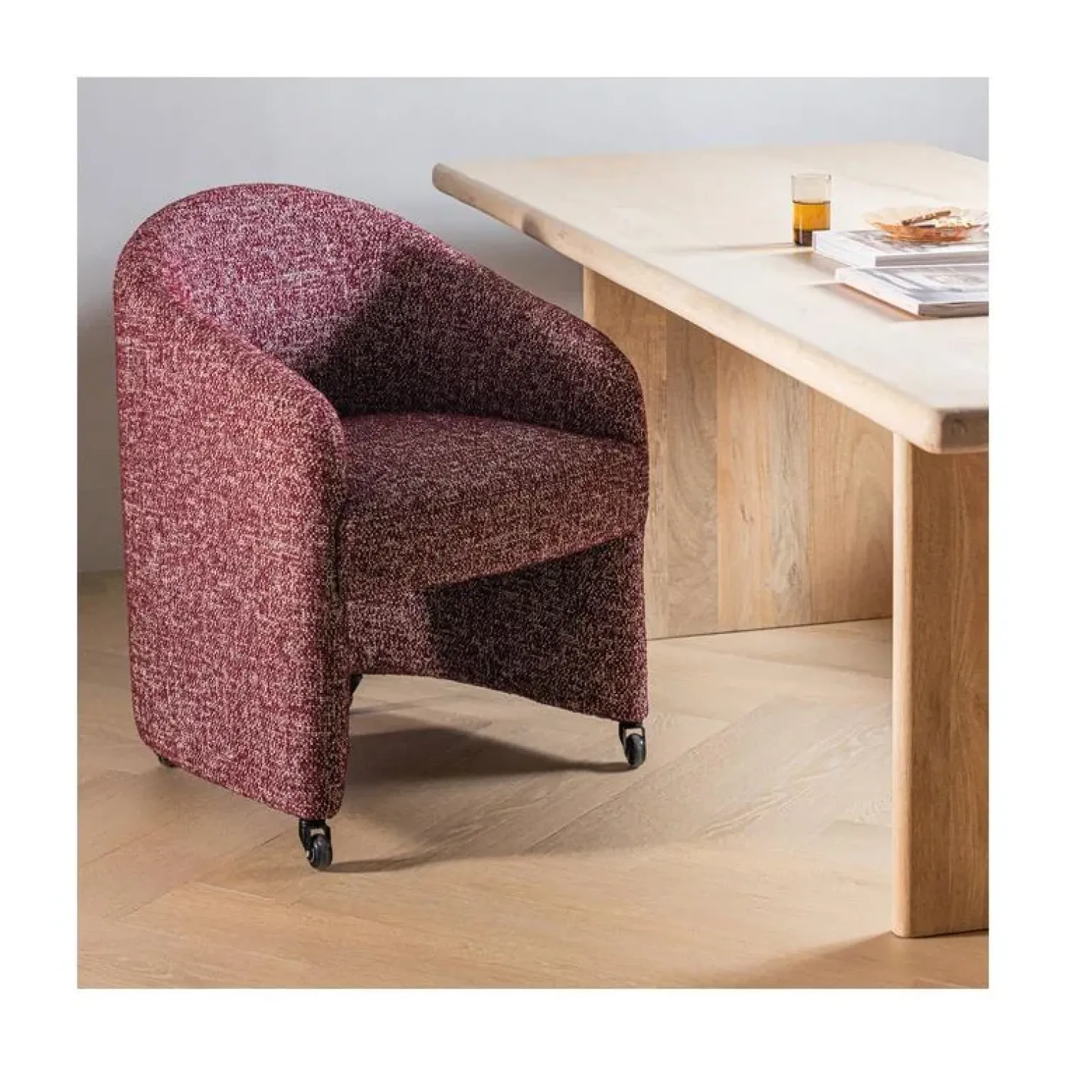 WOOOD Eetkamerstoelen|Cordo Eetkamerstoel Met wielen Bordeauxrood