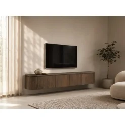 Livingfurn Industriele Kasten|Tv Meubels|Cortez Zwevend Tv meubel rond walnoot 180cm