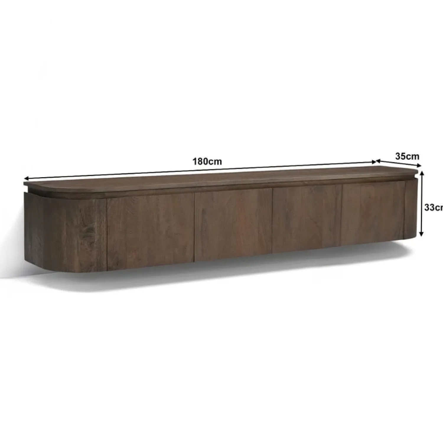 Livingfurn Industriele Kasten|Tv Meubels|Cortez Zwevend Tv meubel rond walnoot 180cm