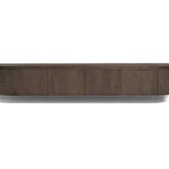 Livingfurn Industriele Kasten|Tv Meubels|Cortez Zwevend Tv meubel rond walnoot 220cm