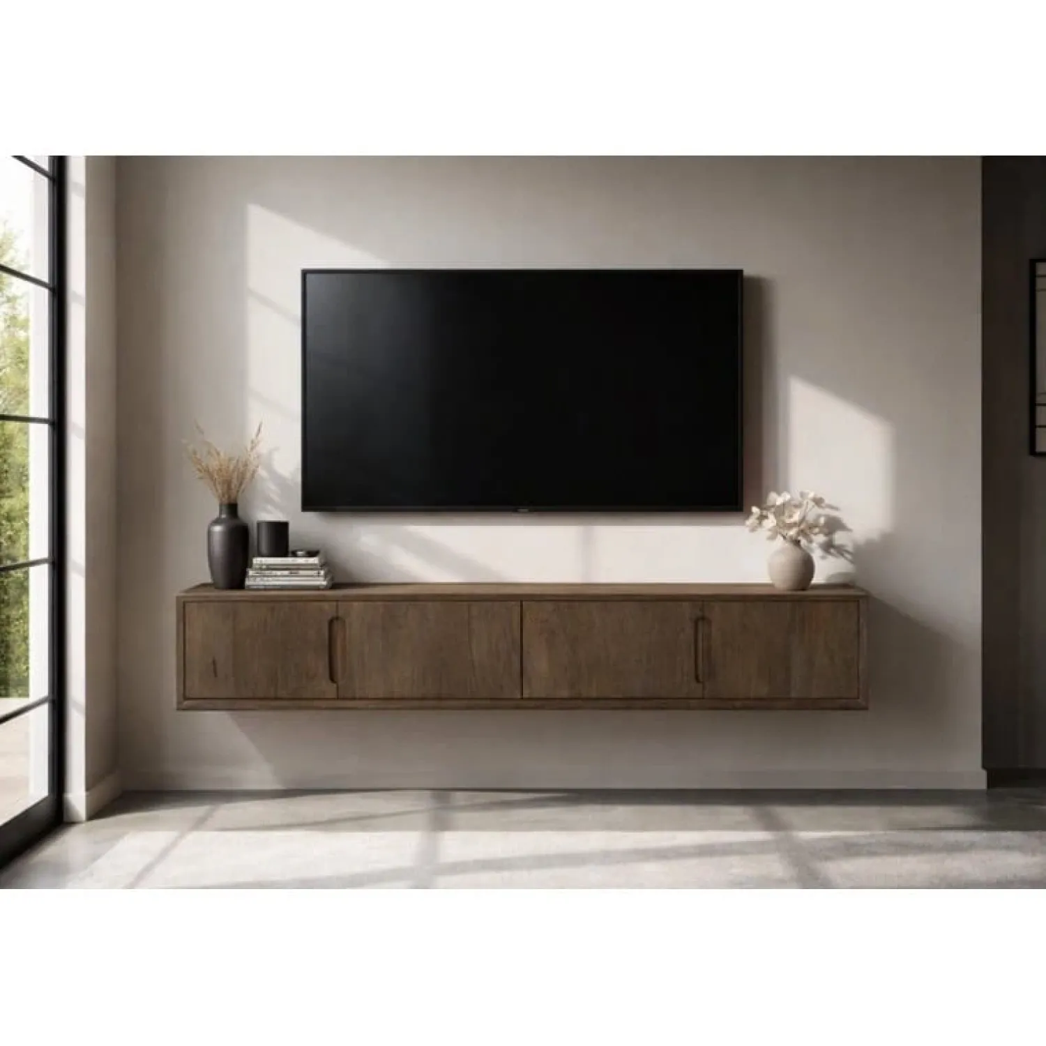 Livingfurn Industriele Kasten|Tv Meubels|Cortez Zwevend Tv meubel walnoot 220cm