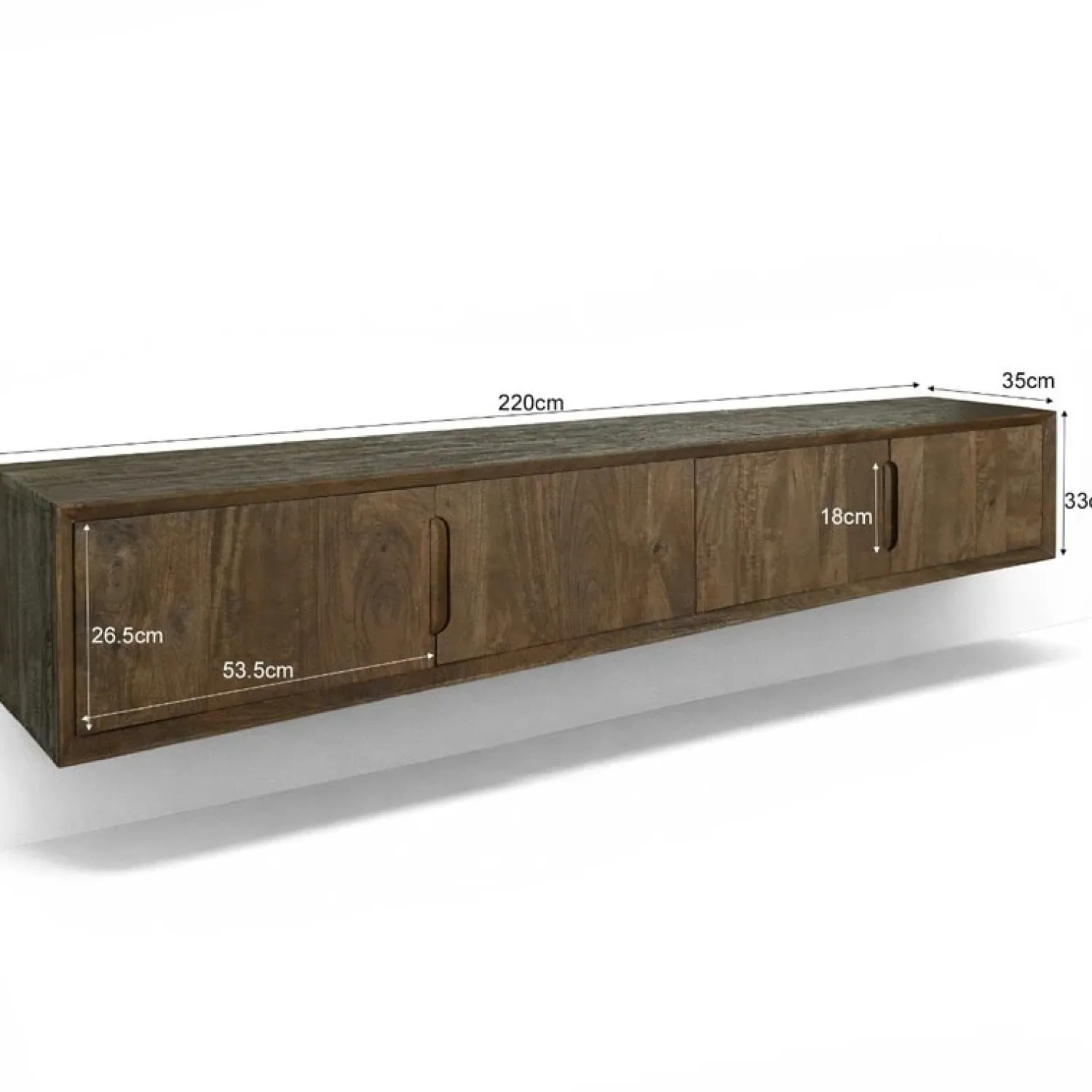Livingfurn Industriele Kasten|Tv Meubels|Cortez Zwevend Tv meubel walnoot 220cm