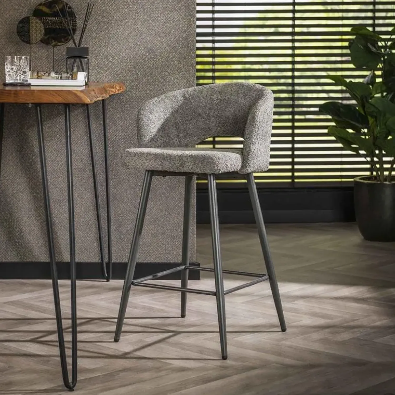Kalfort Barkrukken|Cozy Barstoel Boucle Grijs