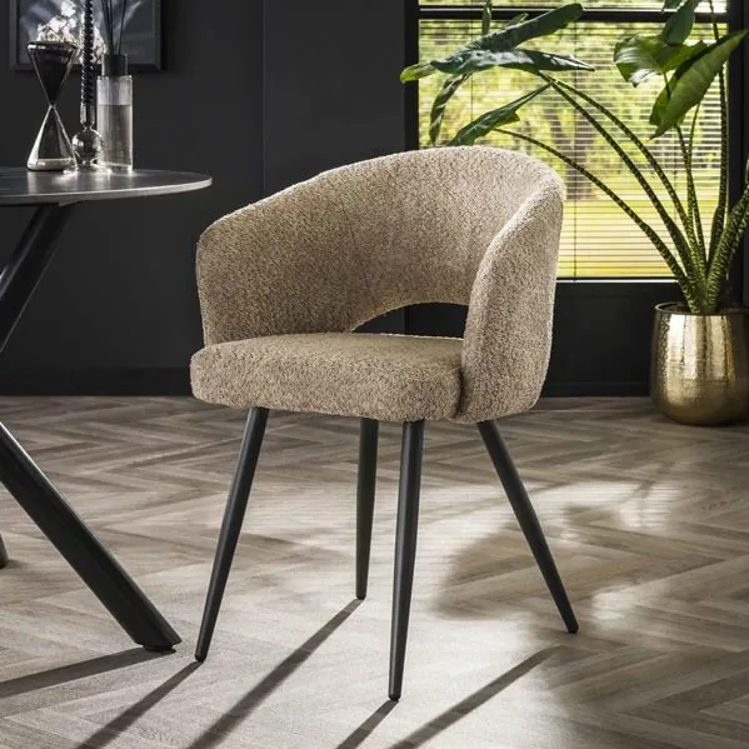 Kalfort Eetkamerstoelen|Cozy Eetkamerstoel Boucle Zand