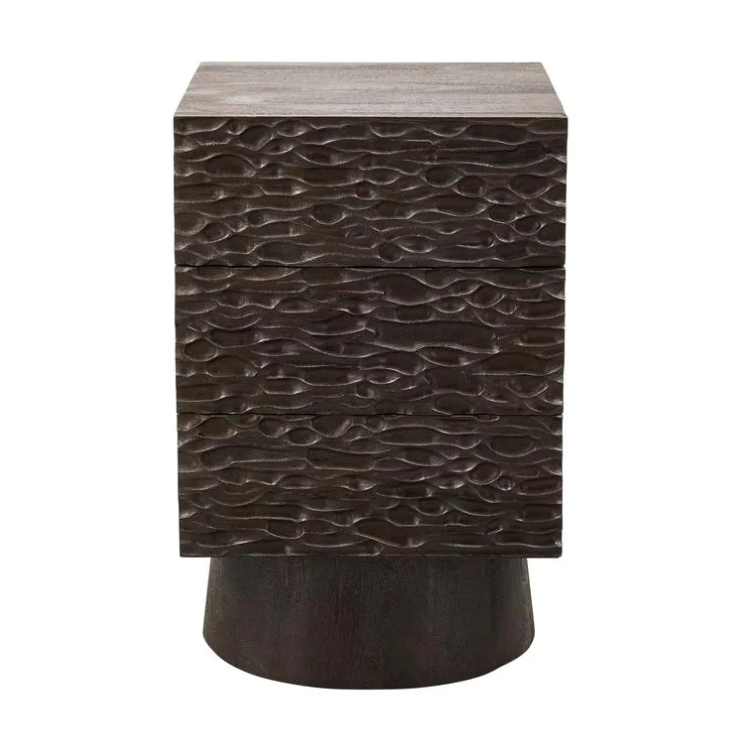 WOOOD Nachtkastjes|Industriele Kasten|Crumble Carved Nachtkastje mangohout donkerbruin 40cm