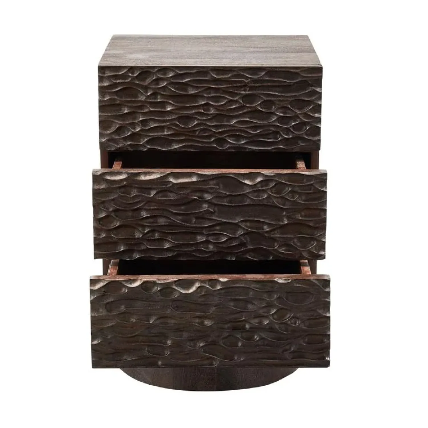 WOOOD Nachtkastjes|Industriele Kasten|Crumble Carved Nachtkastje mangohout donkerbruin 40cm