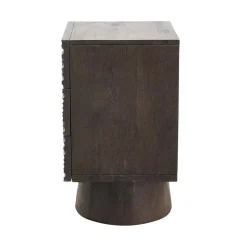 WOOOD Nachtkastjes|Industriele Kasten|Crumble Carved Nachtkastje mangohout donkerbruin 40cm