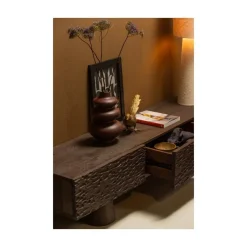 WOOOD Industriele Kasten|Tv Meubels|Crumble Carved Tv-meubel mangohout donkerbruin 180cm