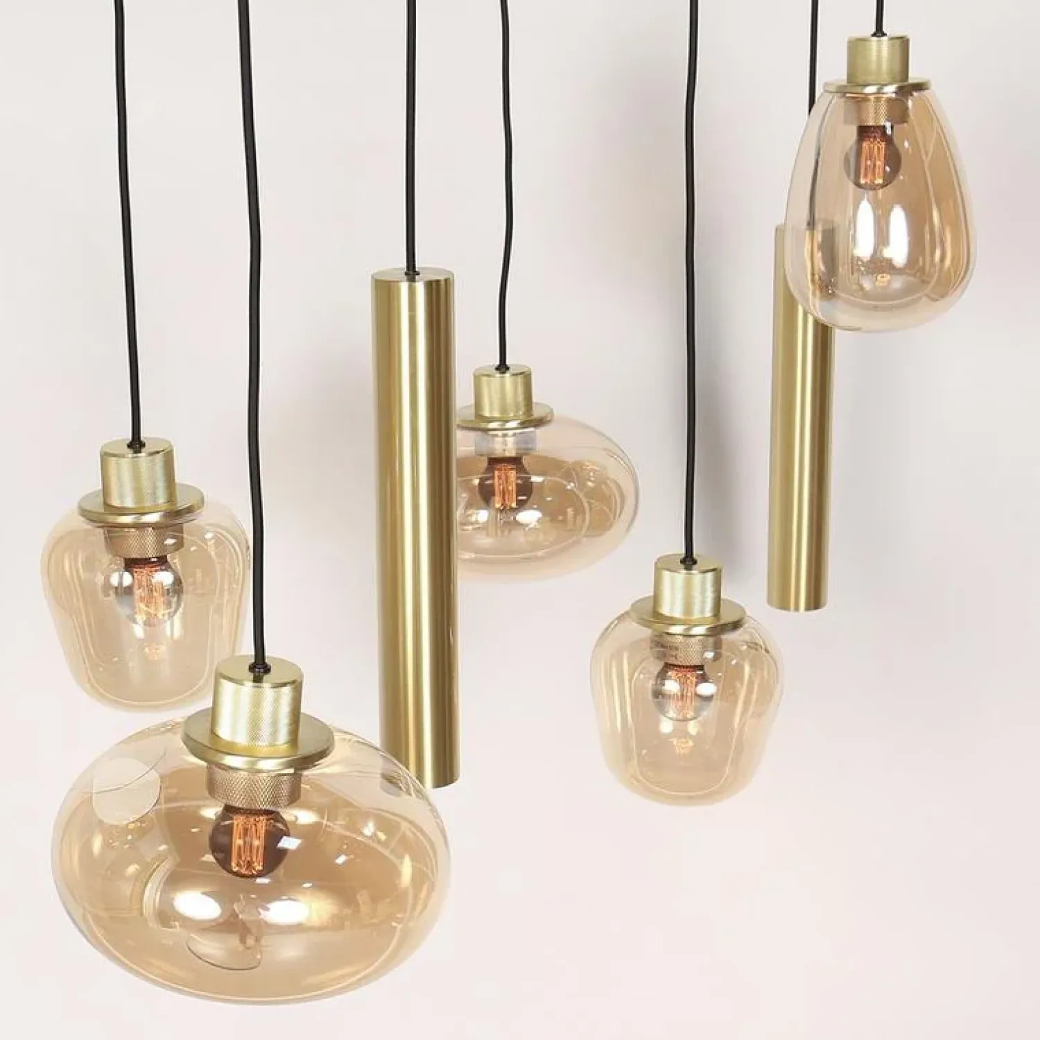 Trading Lighting Hanglampen|Glazen Hanglamp|Curtis 6+3 lichts Hanglamp Amber
