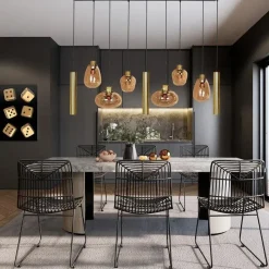 Trading Lighting Hanglampen|Glazen Hanglamp|Curtis 6+3 lichts Hanglamp Amber