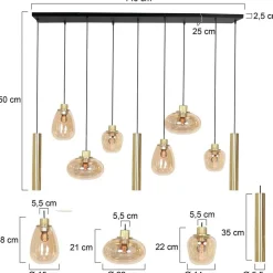 Trading Lighting Hanglampen|Glazen Hanglamp|Curtis 6+3 lichts Hanglamp Amber