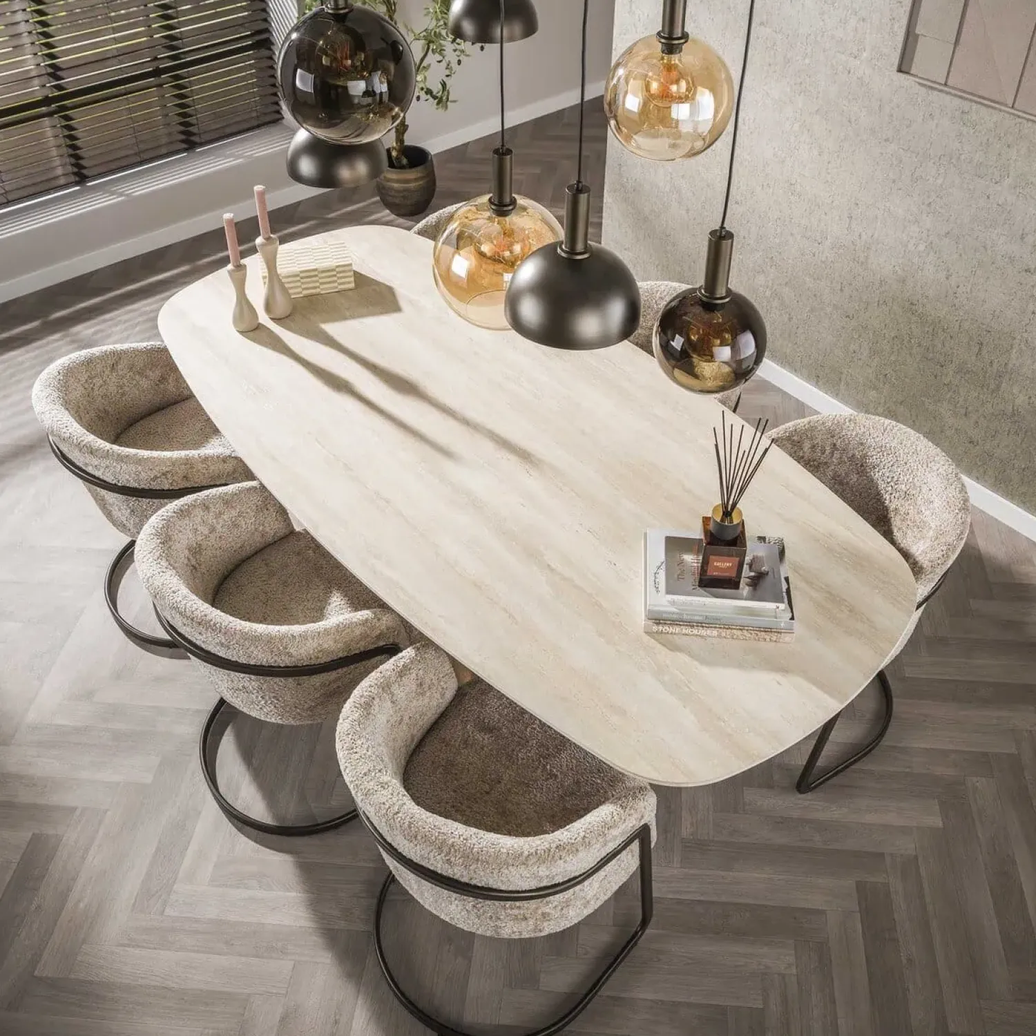 Kalfort Eettafels|Danique Eettafel deens ovaal Travertine 215cm
