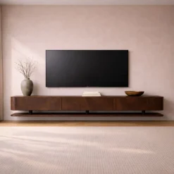 Vane Living Industriele Kasten|Tv Meubels|Dani Zwevend Tv meubel walnoot 230cm