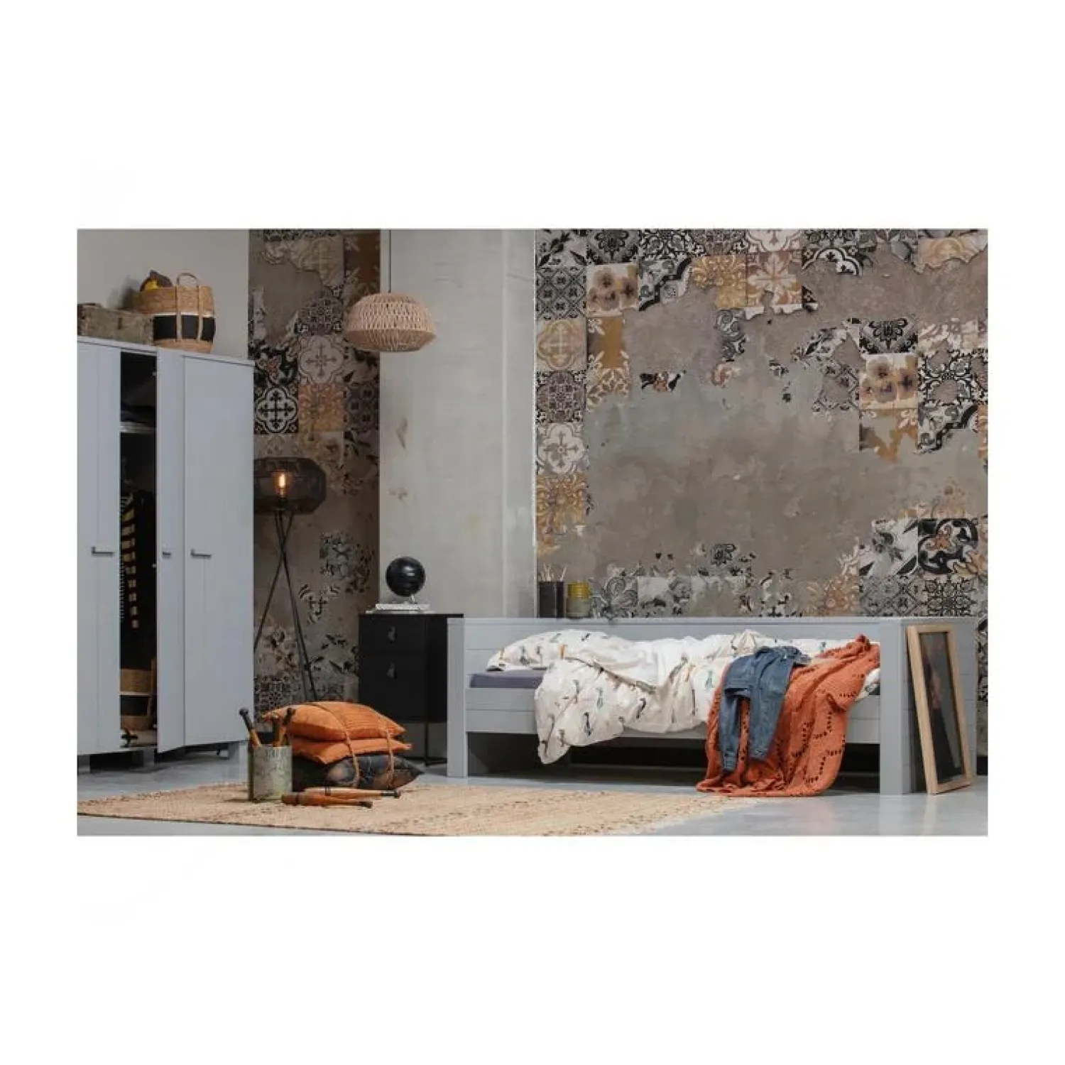 WOOOD Industriele Kasten|Kledingkasten|Dennis 3-deurs Kledingkast grenen grijs 158cm