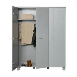 WOOOD Industriele Kasten|Kledingkasten|Dennis 3-deurs Kledingkast grenen grijs 158cm