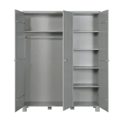 WOOOD Industriele Kasten|Kledingkasten|Dennis 3-deurs Kledingkast grenen grijs 158cm