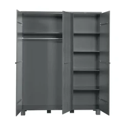 WOOOD Industriele Kasten|Kledingkasten|Dennis 3-deurs Kledingkast grenen grijs steel 158cm