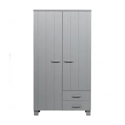 WOOOD Industriele Kasten|Kledingkasten|Dennis Kledingkast met laden grenen grijs 111cm