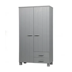 WOOOD Industriele Kasten|Kledingkasten|Dennis Kledingkast met laden grenen grijs 111cm
