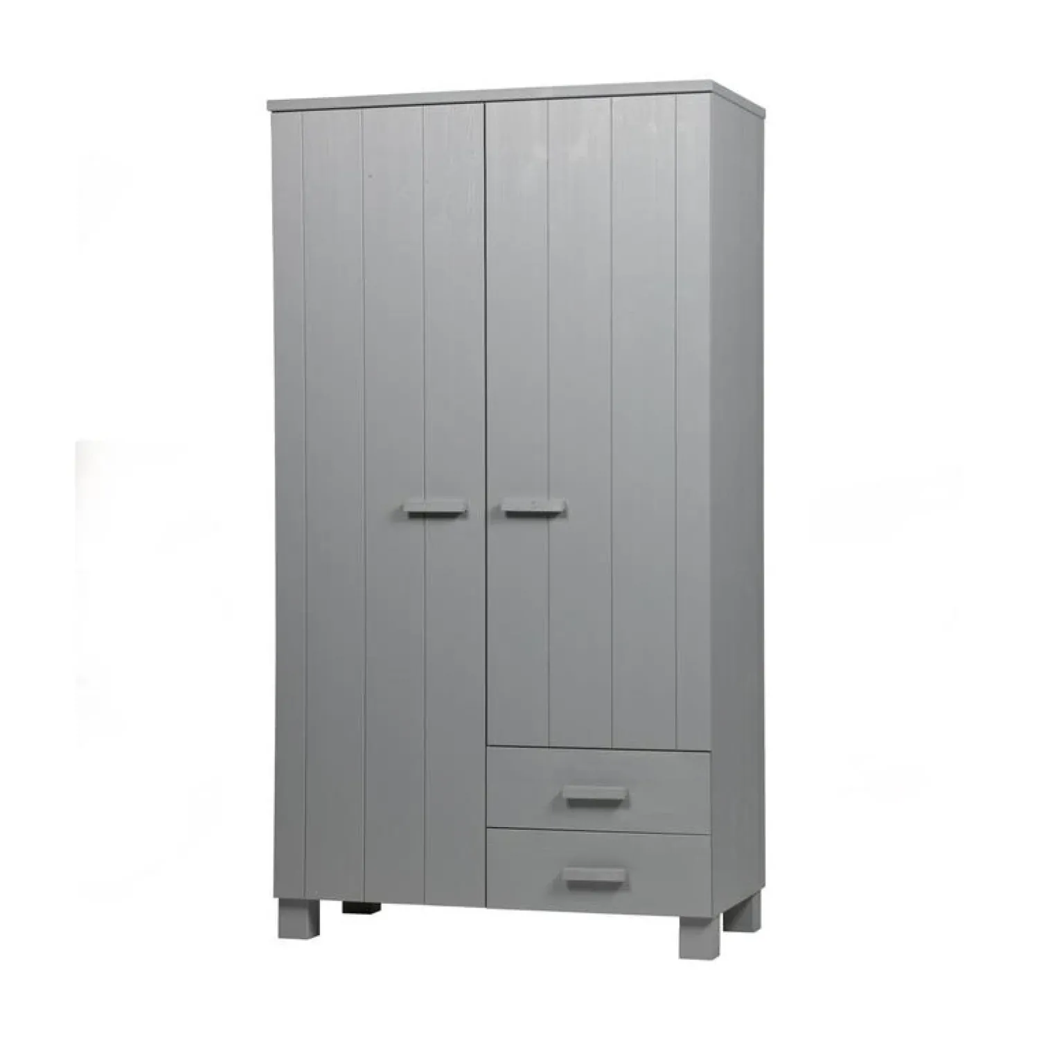 WOOOD Industriele Kasten|Kledingkasten|Dennis Kledingkast met laden grenen grijs 111cm