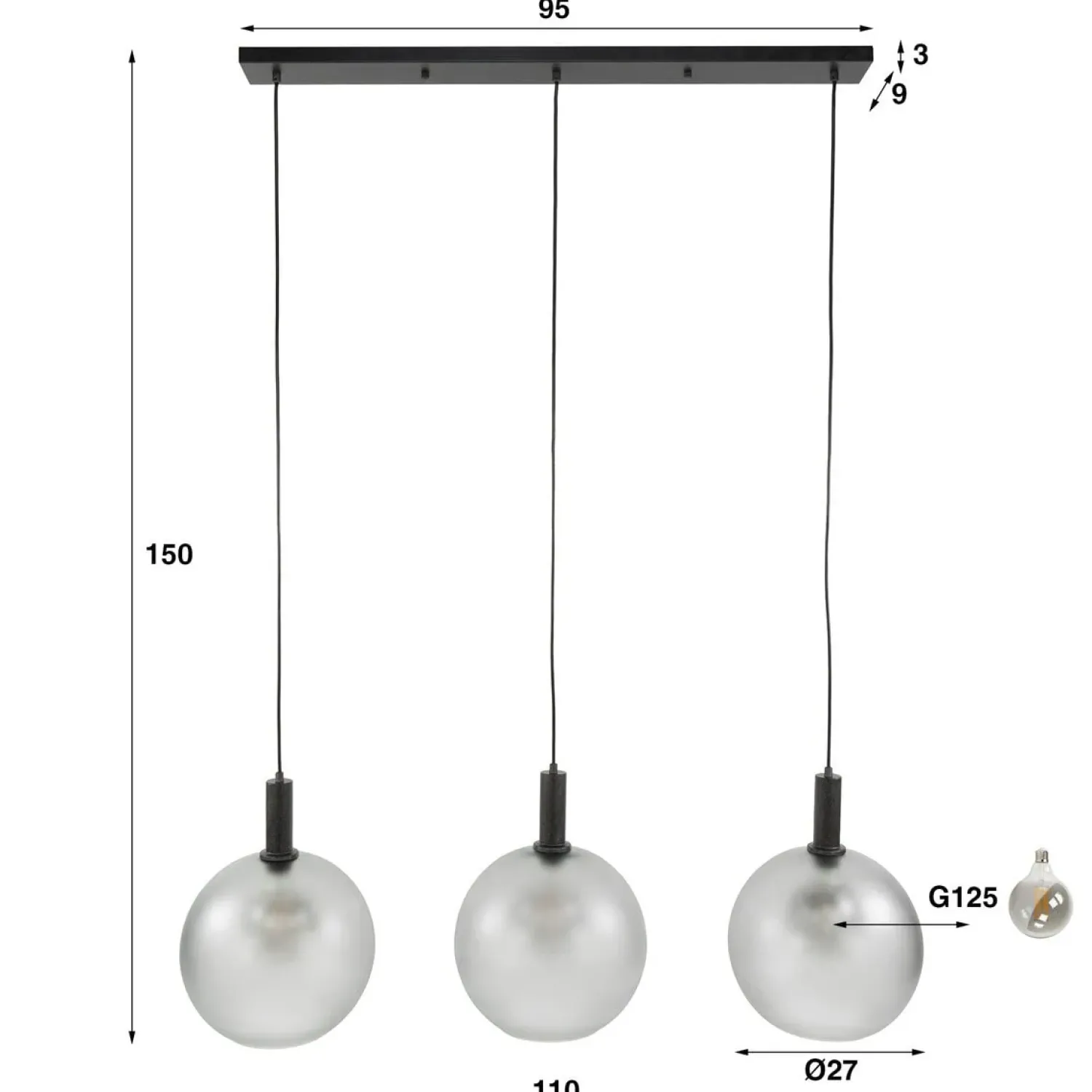 Kalfort Hanglampen|Glazen Hanglamp|Dennis 3-lichts Hanglamp frosted grijs