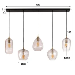 Kalfort Hanglampen|Glazen Hanglamp|Denzel Glazen Hanglamp 5 lichts 120cm