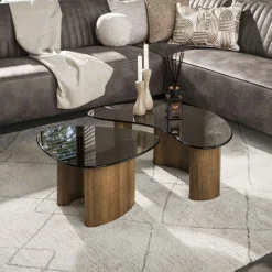 Kalfort Salontafels|Dominick Salontafel set van 2 organisch Brons glas