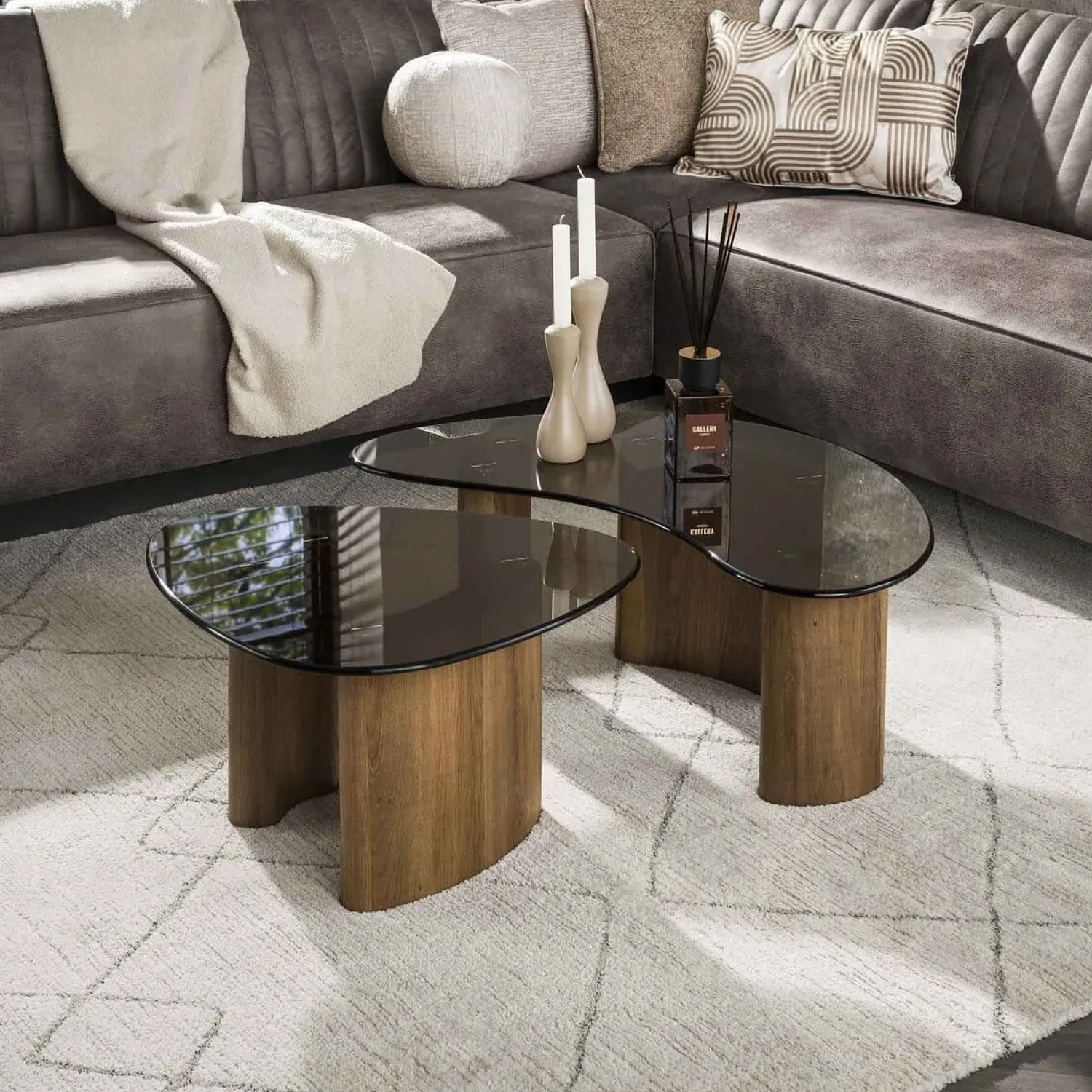 Kalfort Salontafels|Dominick Salontafel set van 2 organisch Brons glas