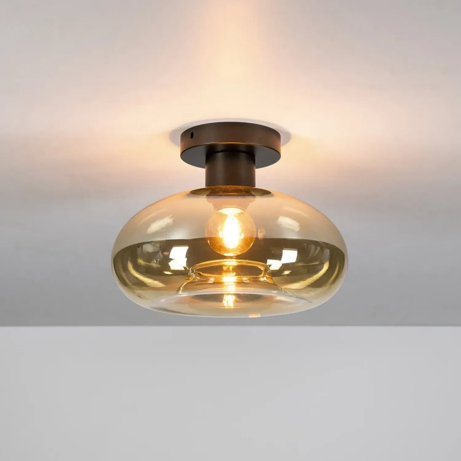 Kalfort Plafondlampen|Doris 1-lichts Plafondlamp Amber glas