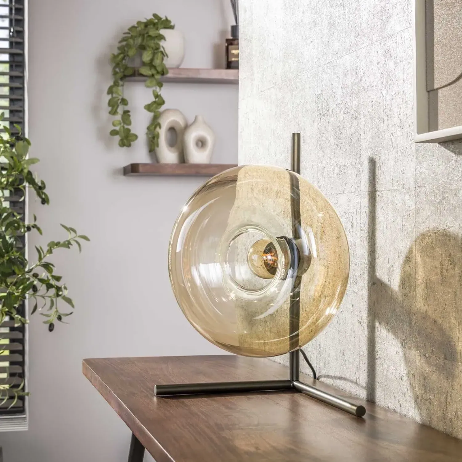 Kalfort Tafellampen|Doris 1-lichts Tafellamp Amber glas