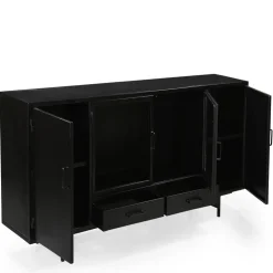 DPX Furniture Dressoirs|Industriele Kasten|DPX Odin Dressoir 4 deurs 2 lade zwart 200cm