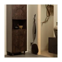 WOOOD Boekenkasten|Industriele Kasten|Draw Opbergkast met open vak mangohout walnoot 60cm