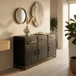 Label51 Dressoirs|Industriele Kasten|Dressoir Chili Zwart Mangohout 170cm