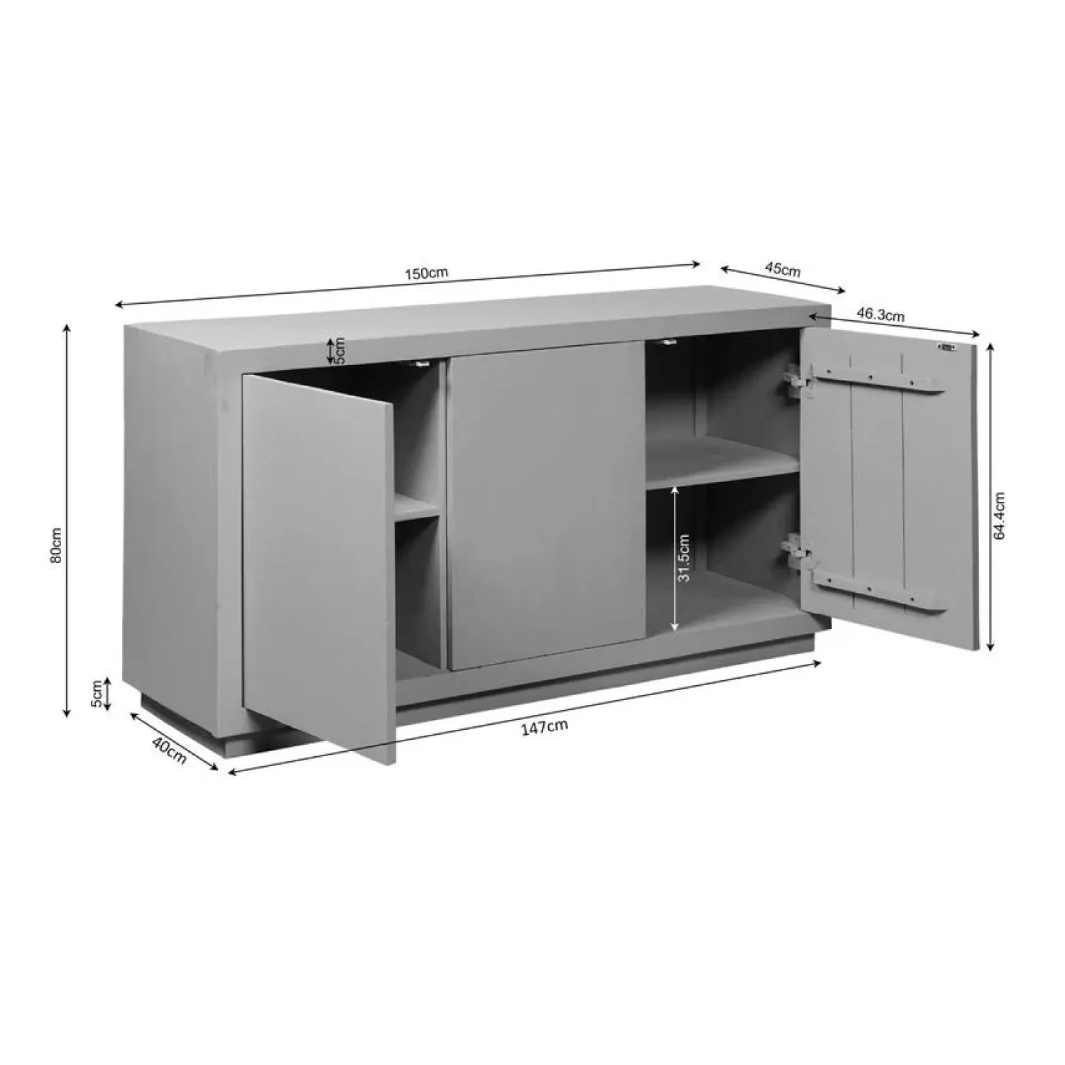 Furndea Dressoirs|Industriele Kasten|Dressoir Dortmund Walnoot 150cm
