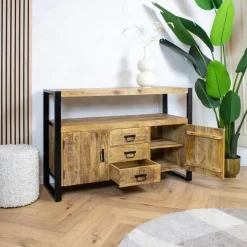 Furndea Dressoirs|Industriele Kasten|Dressoir mangohout Britt industrieel - 135cm