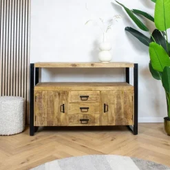 Furndea Dressoirs|Industriele Kasten|Dressoir mangohout Britt industrieel - 135cm