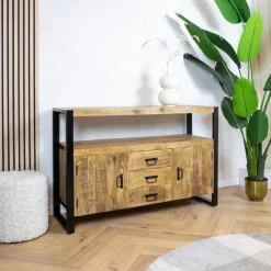 Furndea Dressoirs|Industriele Kasten|Dressoir mangohout Britt industrieel - 135cm