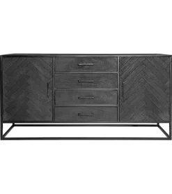Furndea Dressoirs|Industriele Kasten|Dressoir mangohout Scandi industrieel visgraat zwart - 165cm