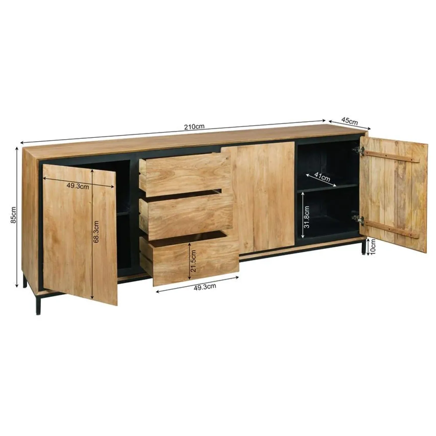 Furndea Dressoirs|Industriele Kasten|Dressoir mangohout Sindacco - 210cm
