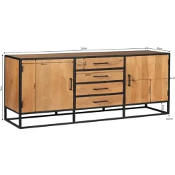 Furndea Dressoirs|Industriele Kasten|Dressoir Morada Warm mangohout industrieel - 210cm