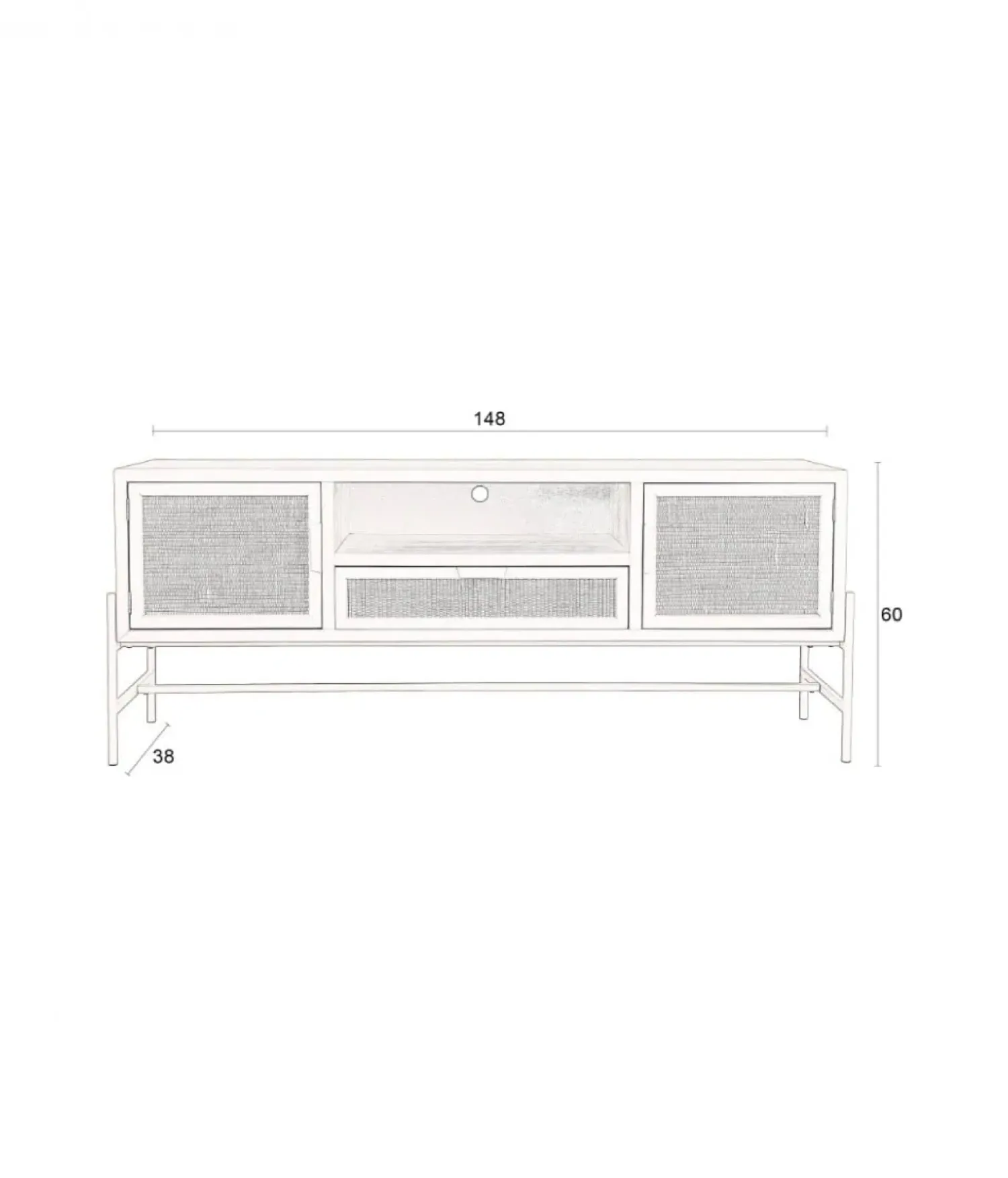Dutchbone Industriele Kasten|Tv Meubels|Dressoir Yasu Rotan Beige 148cm